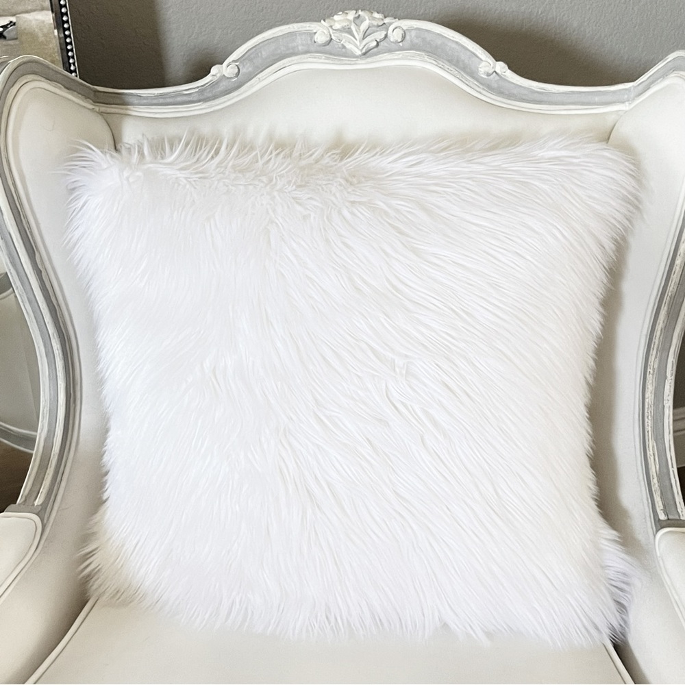 White Faux Fur Accent Pillow - Plush Decorative Cushion